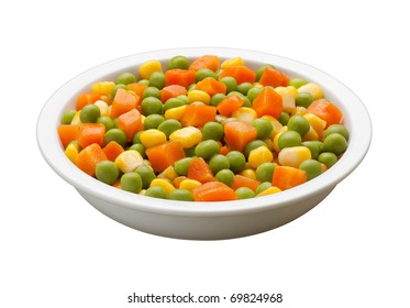 Peas, Carrots, Corn, In A Bowl With Clipping Path