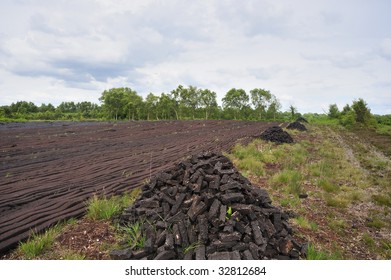 Peat Harvesting At Bog Near Drumlish, Co.Longford, Ireland