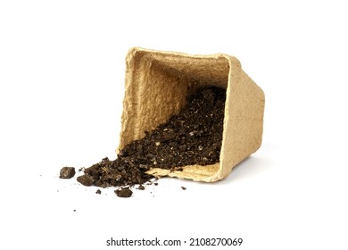 Peat Pot With Soil Isolated On White Background