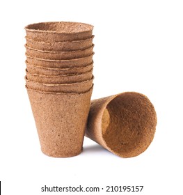 Peat Pots Isolated Over White