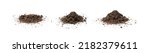 Peat soil isolated. Dried dry dirt, ground pile, manure soil, arid dirt, natural black turf, dirty earth texture on white background side view