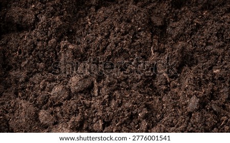 Peat soil textured background. Compost pile, brown garden dirt mound, humus earth for agriculture, organic ground topsoil, peat mud for plants and flowers