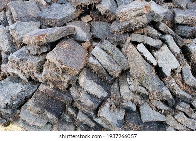 A Peat Or Turf Stack On The Isle Of Lewis, Scotland, UK