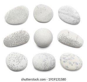 Pebble. Smooth gray sea stone isolated on white background with shadows - Powered by Shutterstock