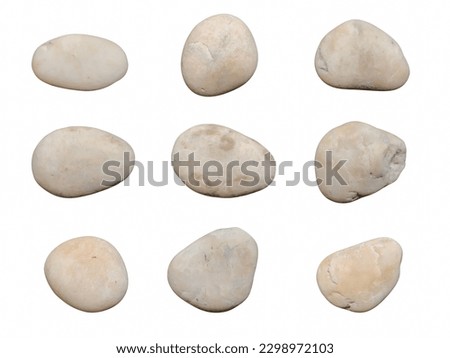 Pebbles flat white Smooth isolated on white Top view