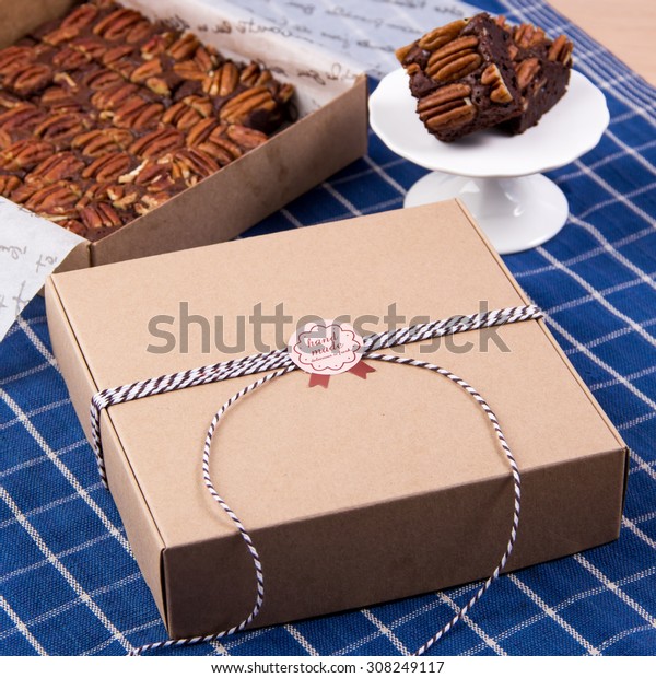 Pecan Chocolate Brownies Paper Craft Box Stock Photo Edit Now