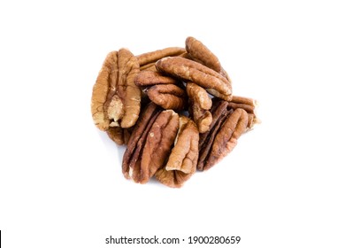 Pecan nut kernels isolated on white background