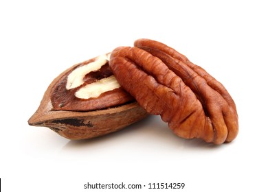 Pecan nuts on a white background