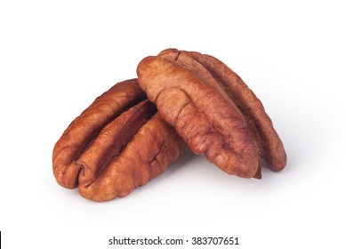 Pecan nuts on a white background