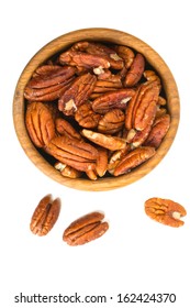 Pecan Nuts In A Wooden Bowl