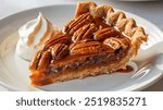 Pecan Pie: A sweet and nutty dessert made with a rich filling of pecans, brown sugar, and eggs, all nestled in a flaky crust, making for a perfect holiday treat.