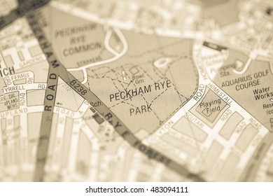 Peckham Rye Park. London, UK map.