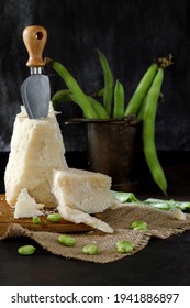Pecorino cheese with broad beans typical snack of the roman cuisine