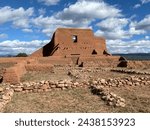 Pecos National Historic Park in New Mexico. Pecos Pueblo Mission Church Mission Nuestra Señora de los Ángeles de Porciúncula de los Pecos, a Spanish mission near the pueblo built in early 17th century