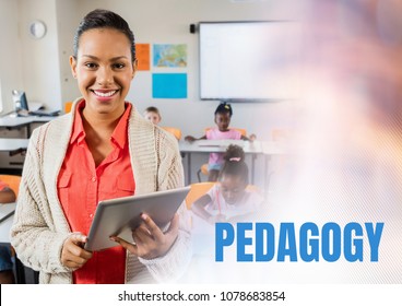 Pedagogy Text And Elementary School Teacher With Class