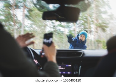 Pedestrian Accident - Man Using A Phone While Driving A Car