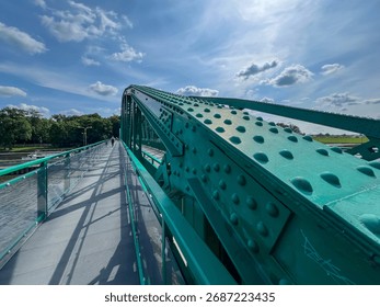 A pedestrian bridge over the Oder River in Opole, Poland, constructed using riveted technology.