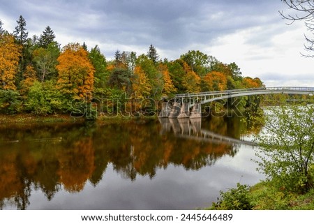 Pedestrian bridge over the River Ogre, Latvia, in autumn