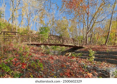 Pedestrian bridge over a small stepside canal HDR