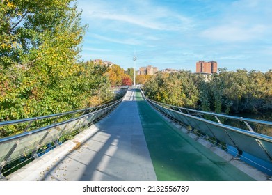 A Pedestrian Bridge With Pedro Gomez Bike Lane Over The Pisuerga River, Valladolid