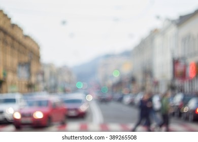 Pedestrian crossing. Evening city bokeh background. - Shutterstock ID 389265508