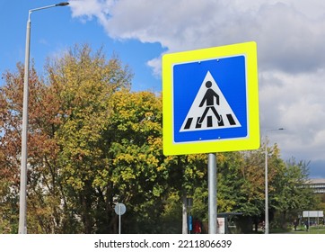 Pedestrian Crossing Road Sign On Street Stock Photo 2211806639 ...