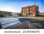 Pedestrian crosswalk on the roundabout around Hardin county courthouse in Elizabethtown, Kentucky