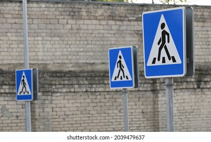 Pedestrian overground crossing, Zebra and human signs, pedestrian crossing signs