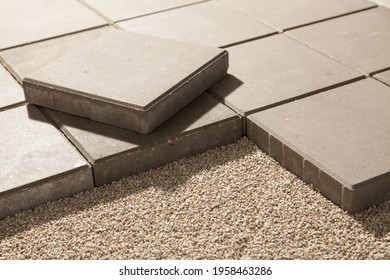 Pedestrian Path With Paver Bricks. Sidewalk Pavement