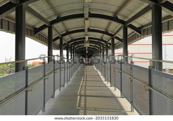 Pedestrian Pathway Corridor Hallway Between Train Stock Photo ...