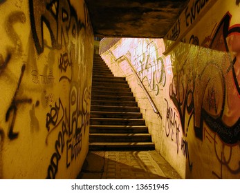 Pedestrian Subway Underpass With Graffiti