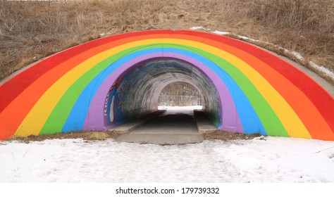Pedestrian walkway decorated with a rainbow in winter, Toronto, Canada - Powered by Shutterstock