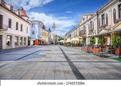 Pedestrian zone with historical buildings in centre of spa town Piestany (SLOVAKIA)