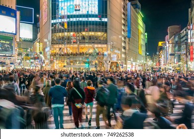 Pedestrians Crosswalk At Shibuya District In Tokyo, Japan