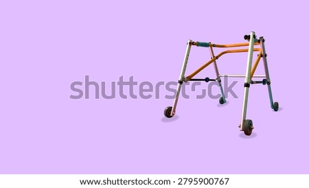 
Pediatric posterior walker on solid pastel purple background with copy space.