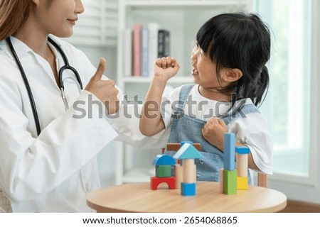 Pediatricians are checking the children development according to the appropriate age, doctors encourage the child to do activities, IQ, EQ, age appropriate learning activities and promotion, expect