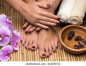 Pedicure And Manicure In The Salon Spa