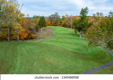 Peebles, Ohio / United States - October 10, 2011:  The Great Serpent Mound Prehistoric Adena Native American Effigy In Fall