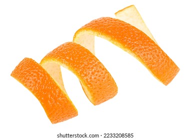 Peel of fresh orange fruit isolated on a white background. Orange zest. - Shutterstock ID 2233208585