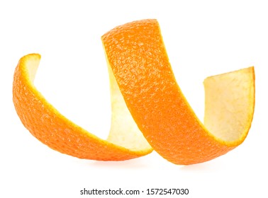 Peel Of Ripe Orange Isolated On White Background. Orange Zest Spiral.