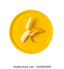 Peeled Banan On Yellow Plate