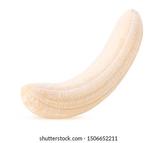 Peeled Banan Whole Stands Isolated On White Background. Clipping Path. Full Depth Of Field.