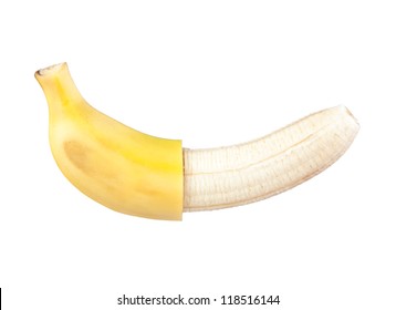 Peeled Banana In Half Isolated On White