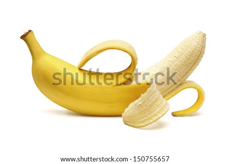 Peeled banana isolated on white background
