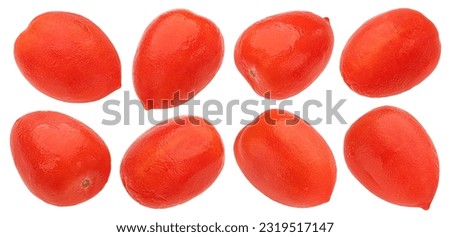 Peeled canned tomatoes isolated on white background