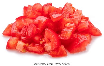 Peeled and diced fresh tomatoes isolated on white background. Macro shot. - Powered by Shutterstock