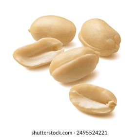 Peeled peanut group isolated on white background. Package design element with clipping path