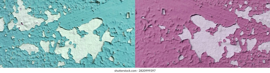 Peeling paint wall texture split background pink and turquoise