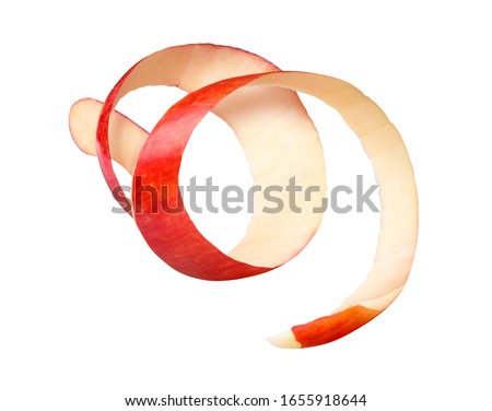 Peeling red apple on a white background