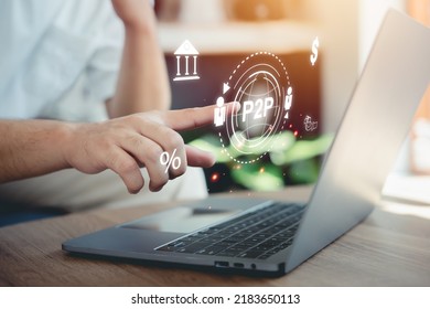 Peer-to-peer (P2P) lending transactions between individuals through an online platform. No need to go through banks or financial institutions, marketplace connecting borrowers around world. - Shutterstock ID 2183650113